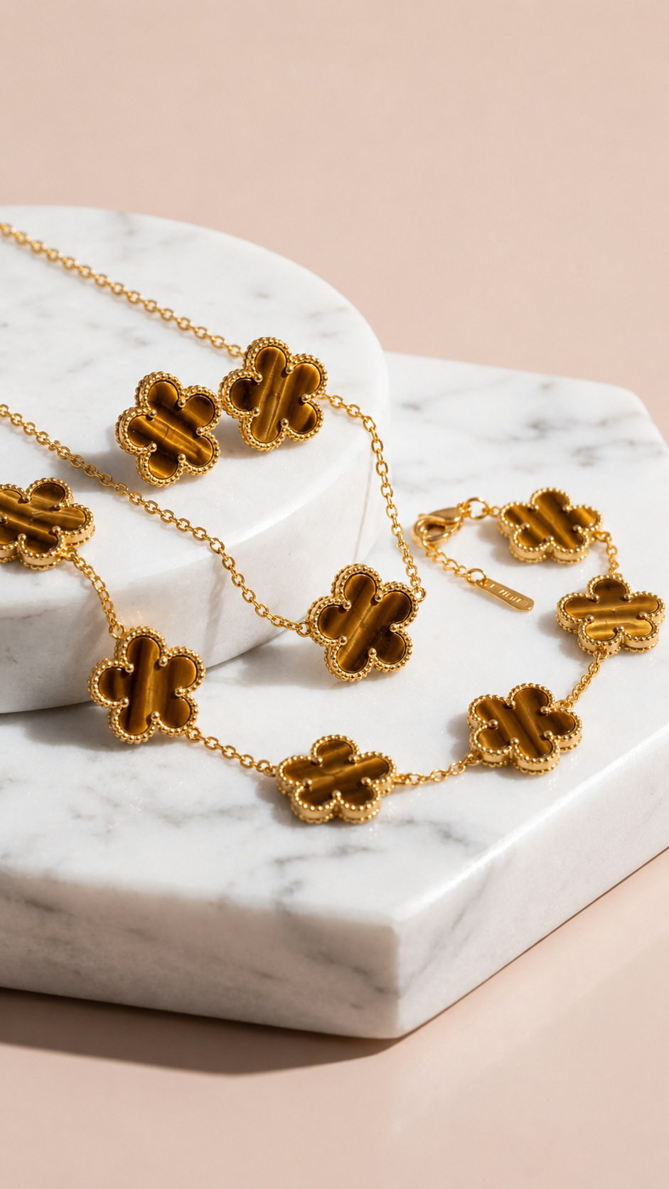 Clover Necklace, Bracelet & Earrings Stainless Steel Set