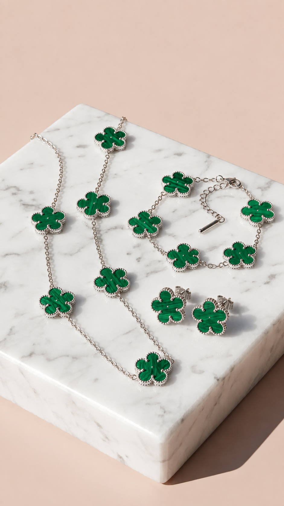 Clover Necklace, Bracelet & Earrings Stainless Steel Set