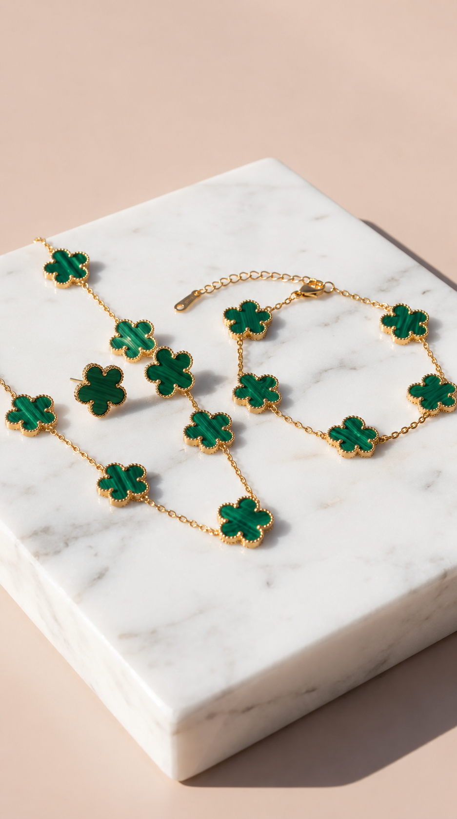 Clover Necklace, Bracelet & Earrings Stainless Steel Set