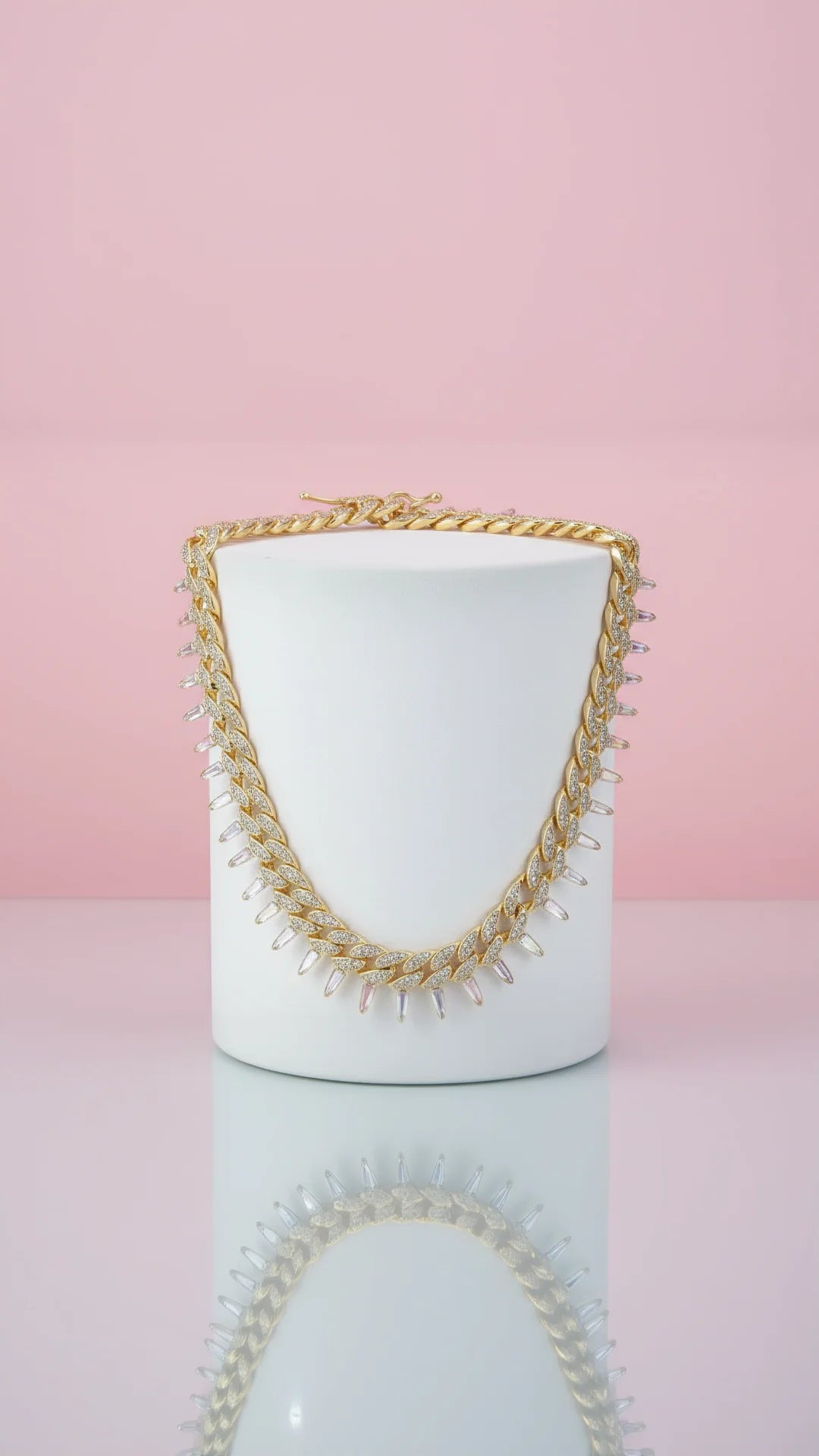 Gold Plated Crystal Spiked Curb Chain Necklace