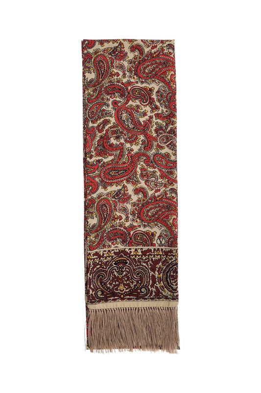 Valentino Garavani yellow orange bordeaux paisley silk bandeau scarf 15x180 cm