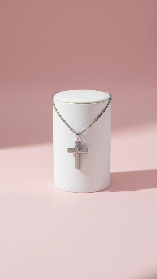 Waterproof Stainless Steel Layered Crystal Cross Necklace