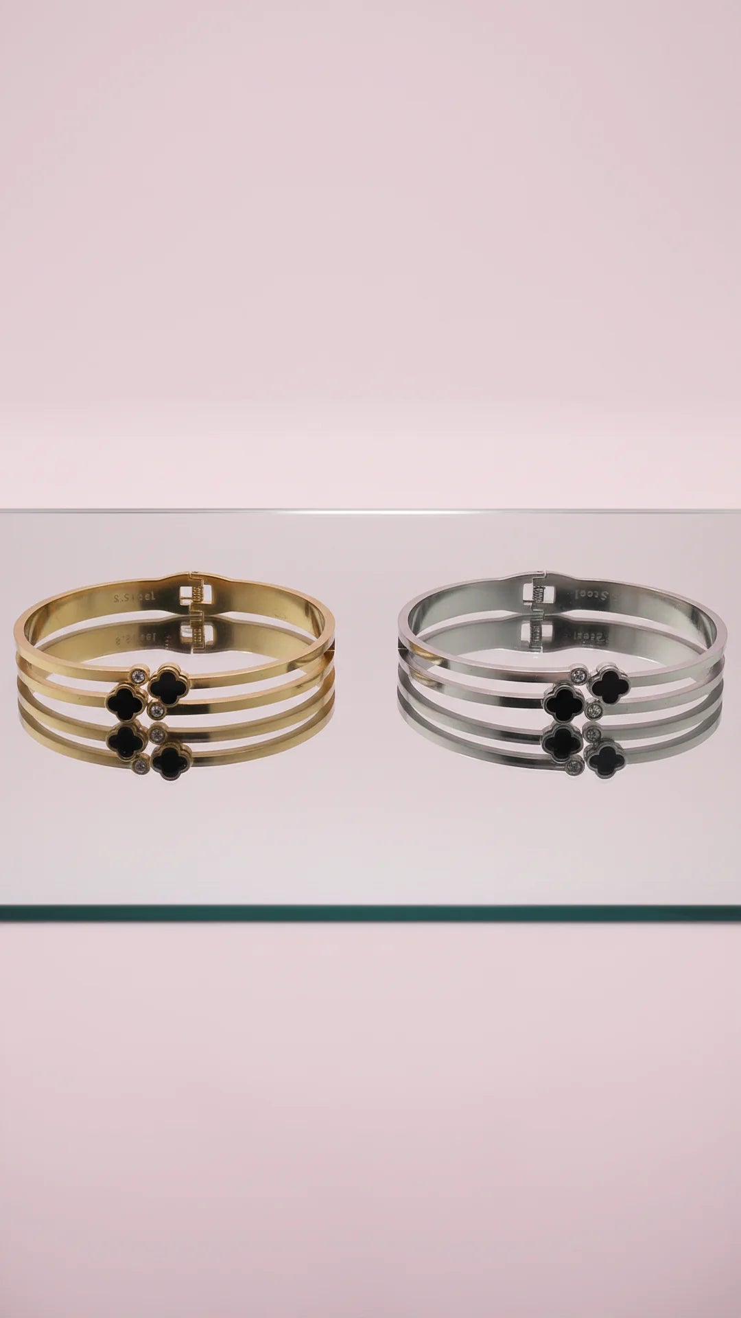 Waterproof Black Clover Stainless Steel Stacking Bangle