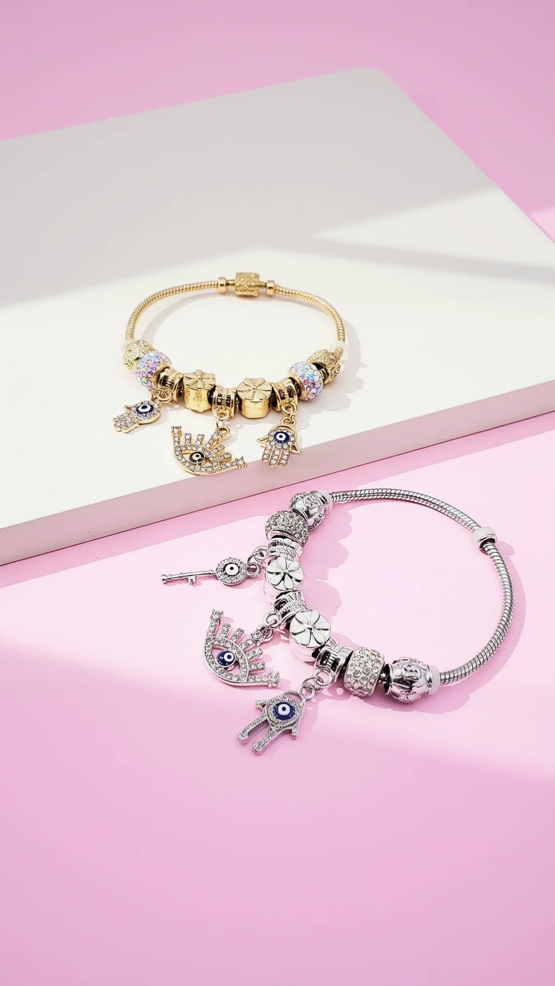 Evil Eye Crystal Charm Beaded Bracelet