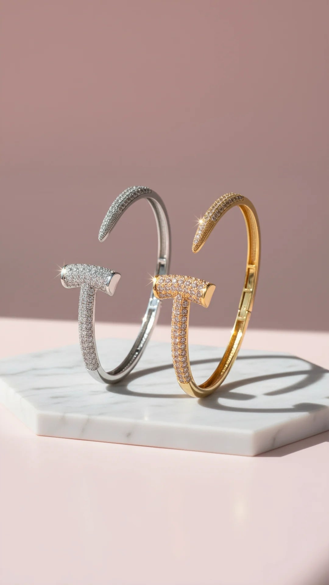 Waterproof Crystal Stainless Steel T Bangle
