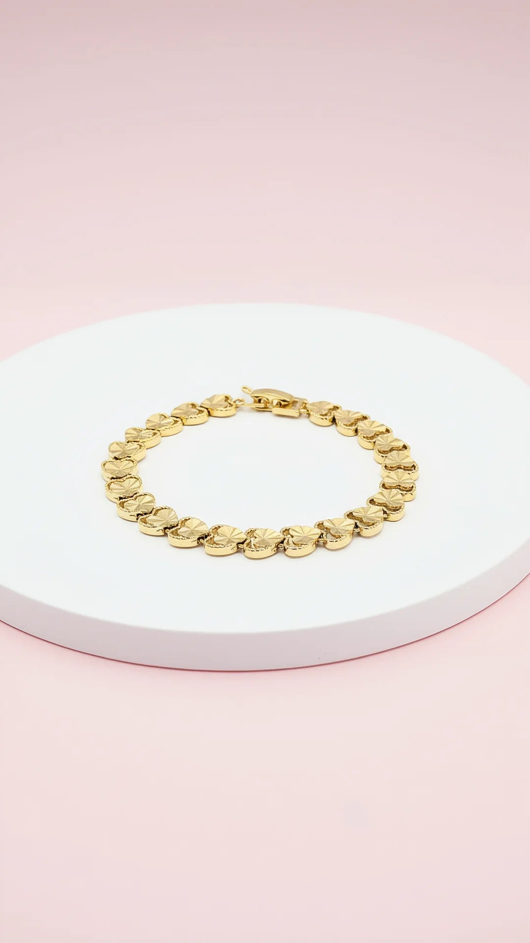 Waterproof 24k Gold Plated Shiny Heart Link Bracelet