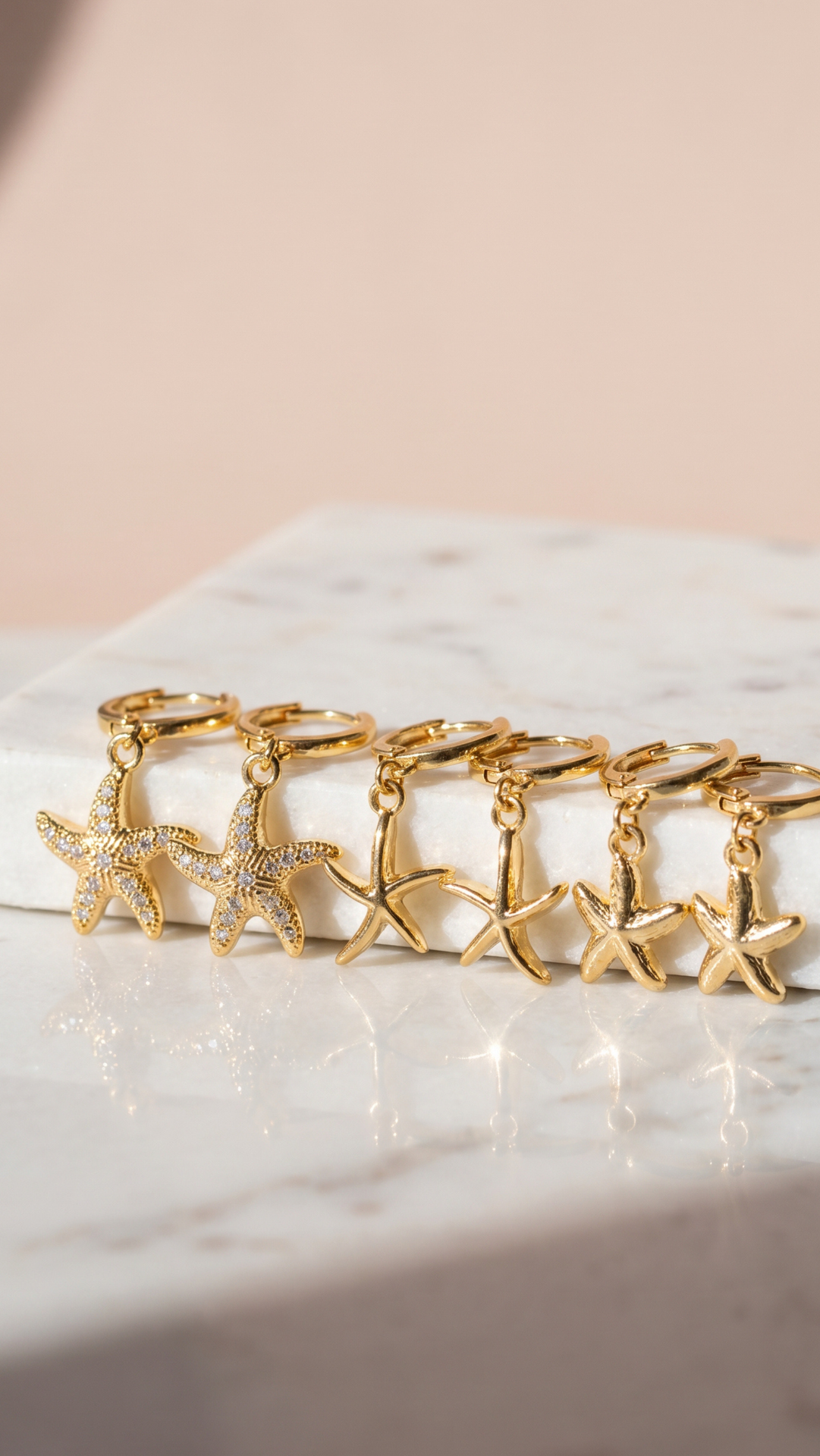 6 Pieces Crystal Starfish Gold Plated Huggie Hoop Drop & Dangle Earrings
