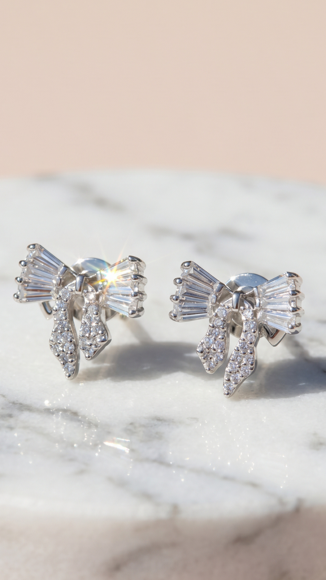 Bow Baguette Cut Crystal Stud Earrings