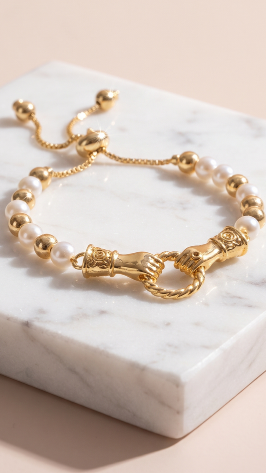 Good Hands Beaded Pull Tie Gold Plated Bracelet