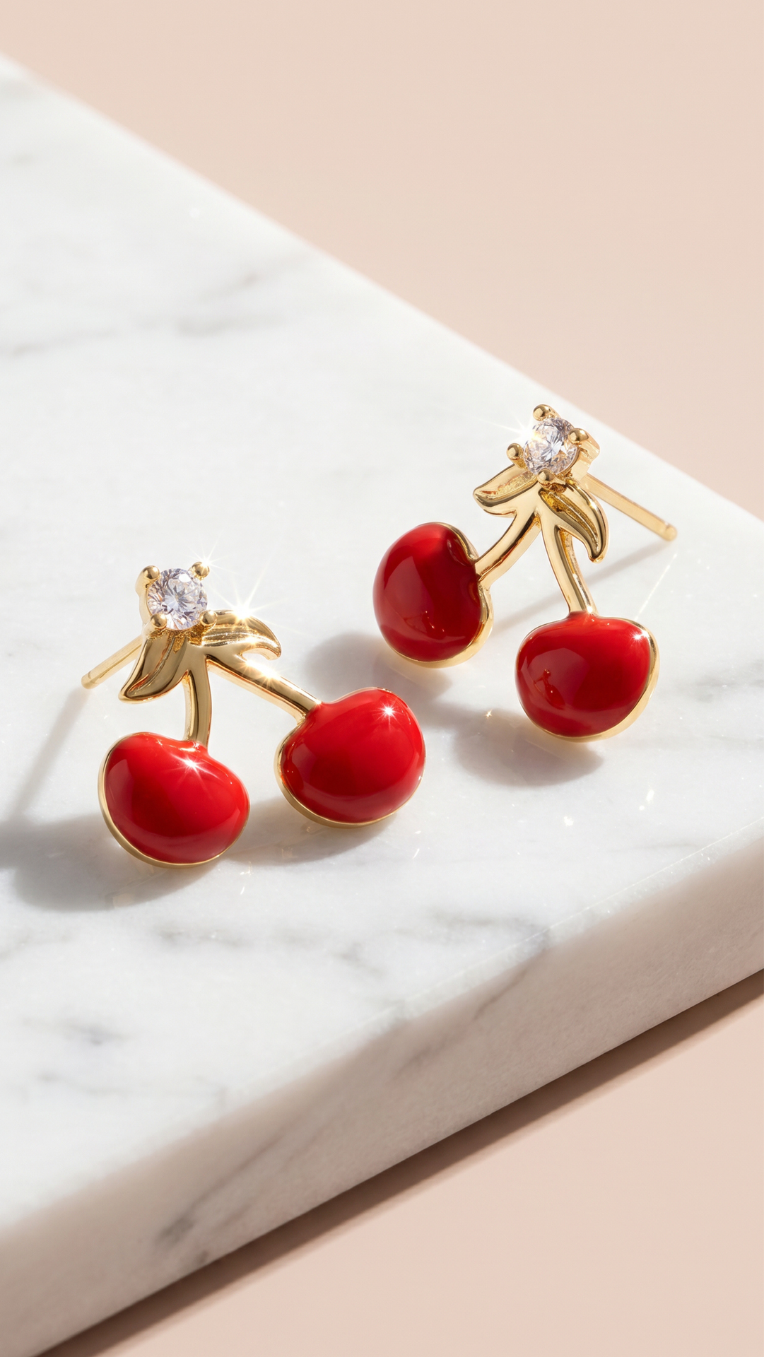 Red Cherry Crystal Gold Plated Stud Earrings