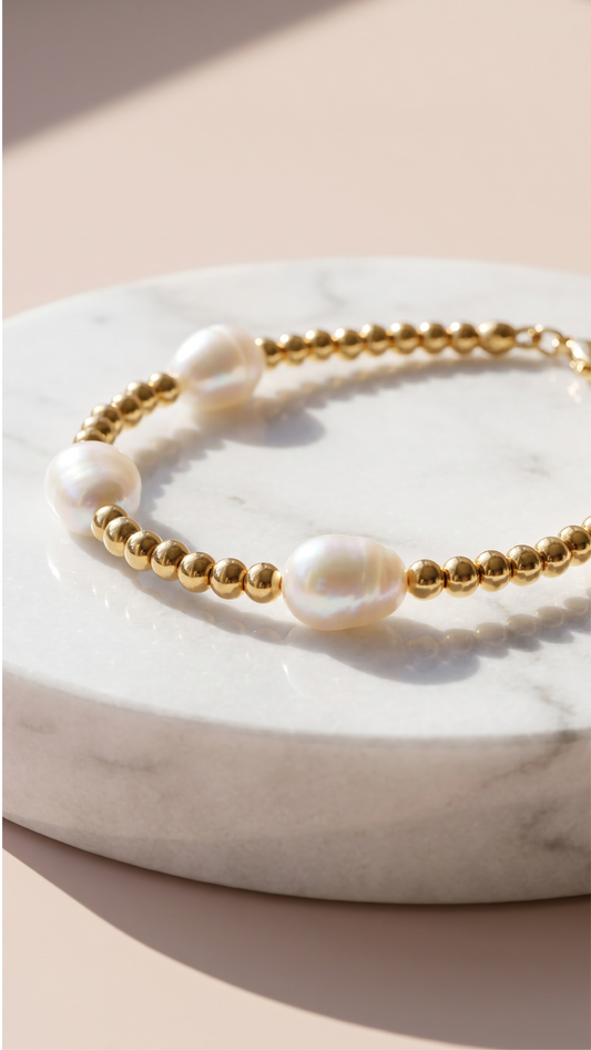 Fresh Water Pearl Gold Plated Beaded Bracelet