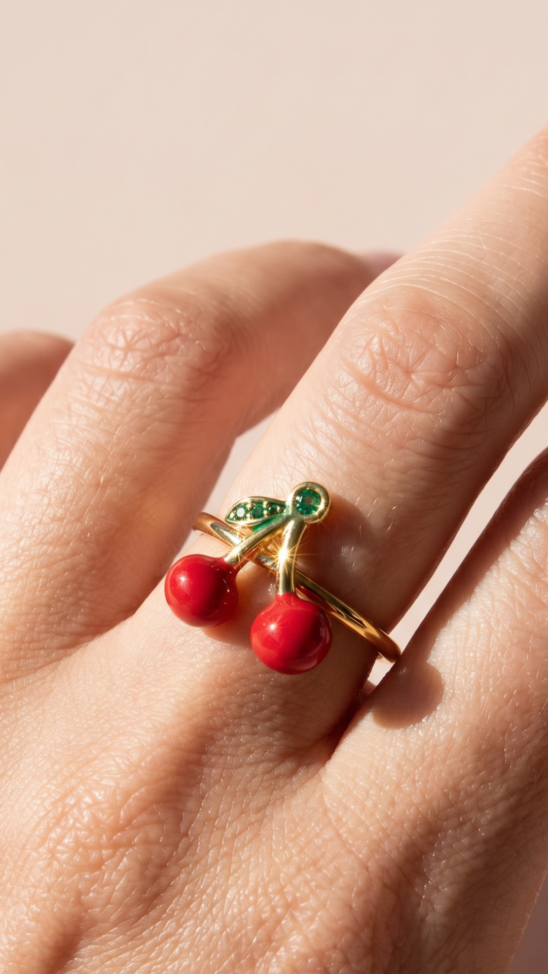 Red Cherry Gold Plated Freesize Ring