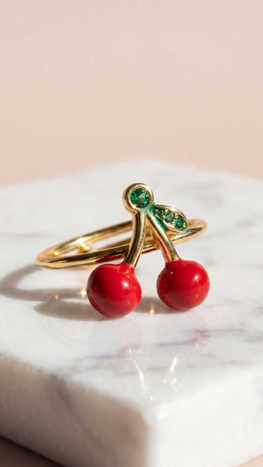 Red Cherry Gold Plated Freesize Ring