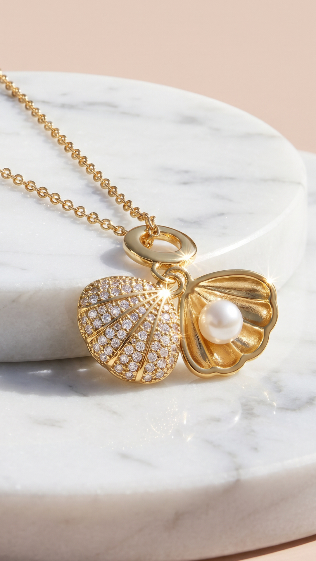 Sea Shell & Pearl Gold Plated Pendant Necklace