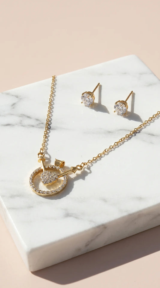 Crystal Heart Pendant Necklace & Earring Set