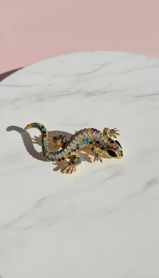 Crystal Reptile Lizard Pin Statement Brooch