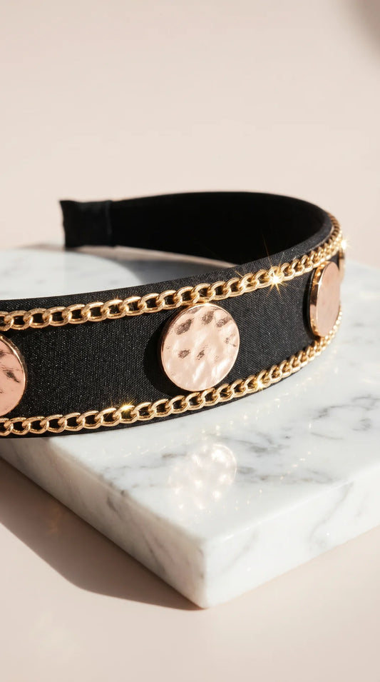 Women’s Black & Gold Satin Statement Headband & Hair Band
