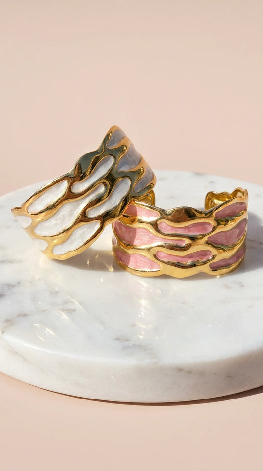 Gold Plated Enamel Wavey Cuff Bangle