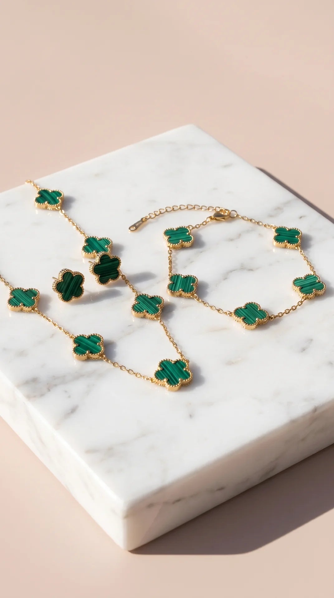 Clover Necklace, Bracelet & Earrings Stainless Steel Set