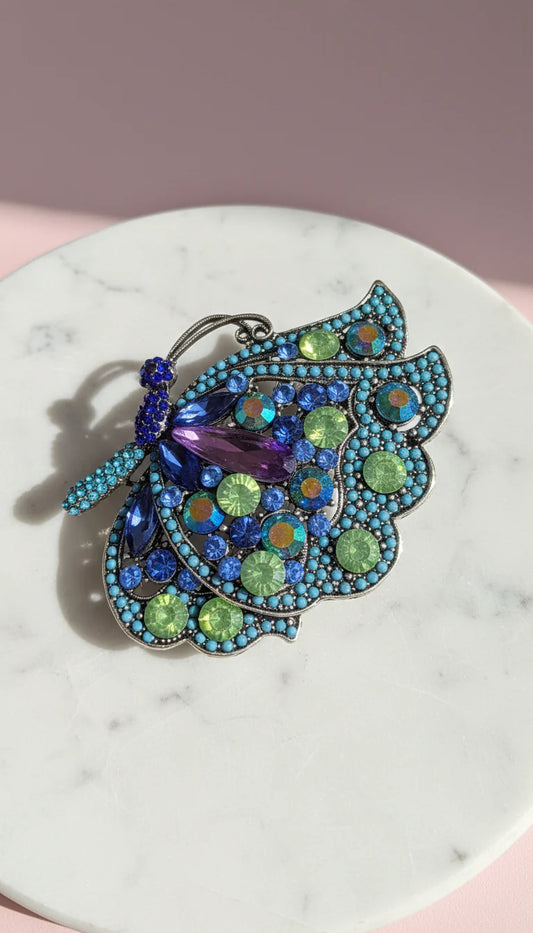 Sparkling Crystal Butterfly Pin Statement Brooch