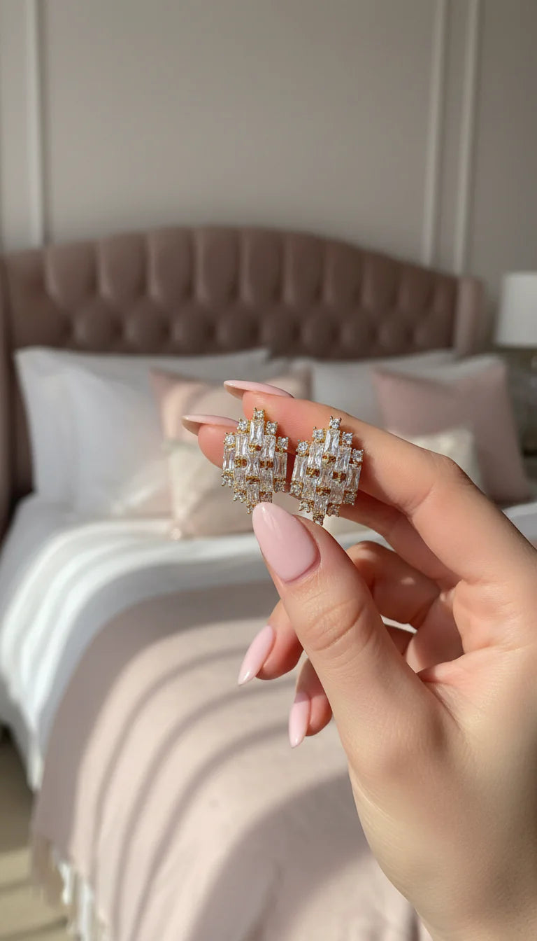 Curved Crystal Graduated Stud Earrings