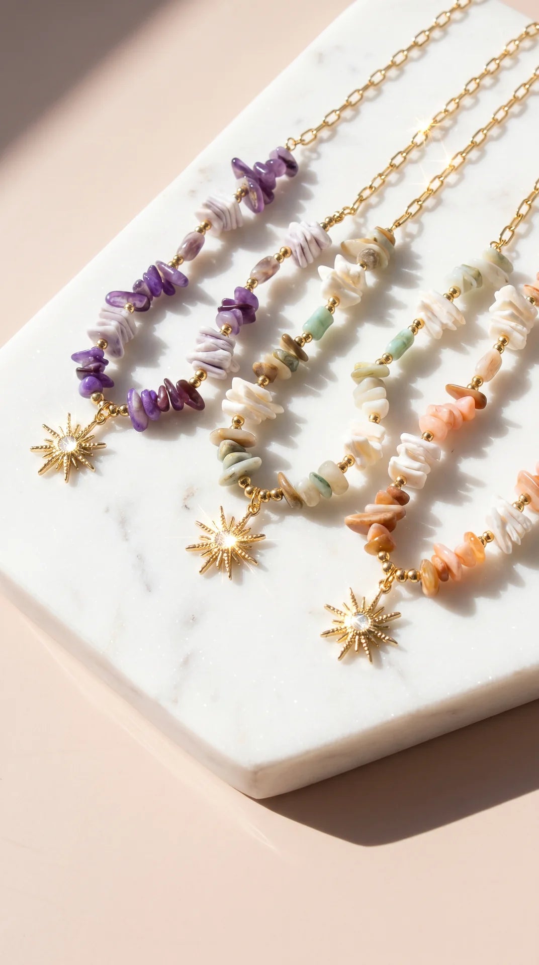 Natural Shell Gold Sun Burst Pendant Necklace