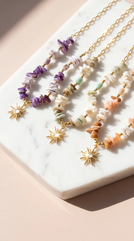 Natural Shell Gold Sun Burst Pendant Necklace