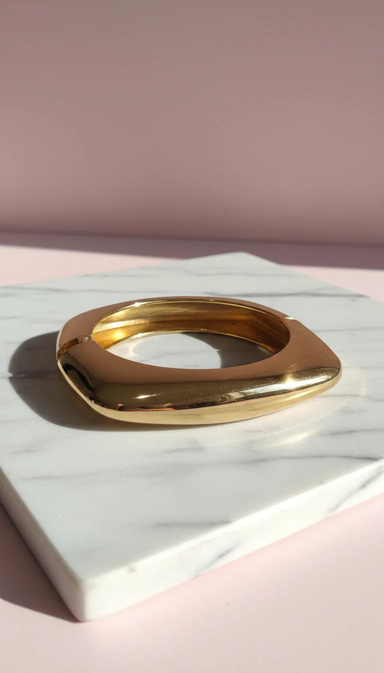 Square Chunky Melted Sculpted Statement Cuff Bangle