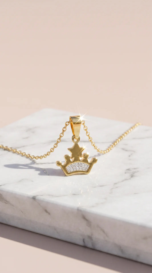Pavé Crystal Crown Gold Plated Pendant Necklace