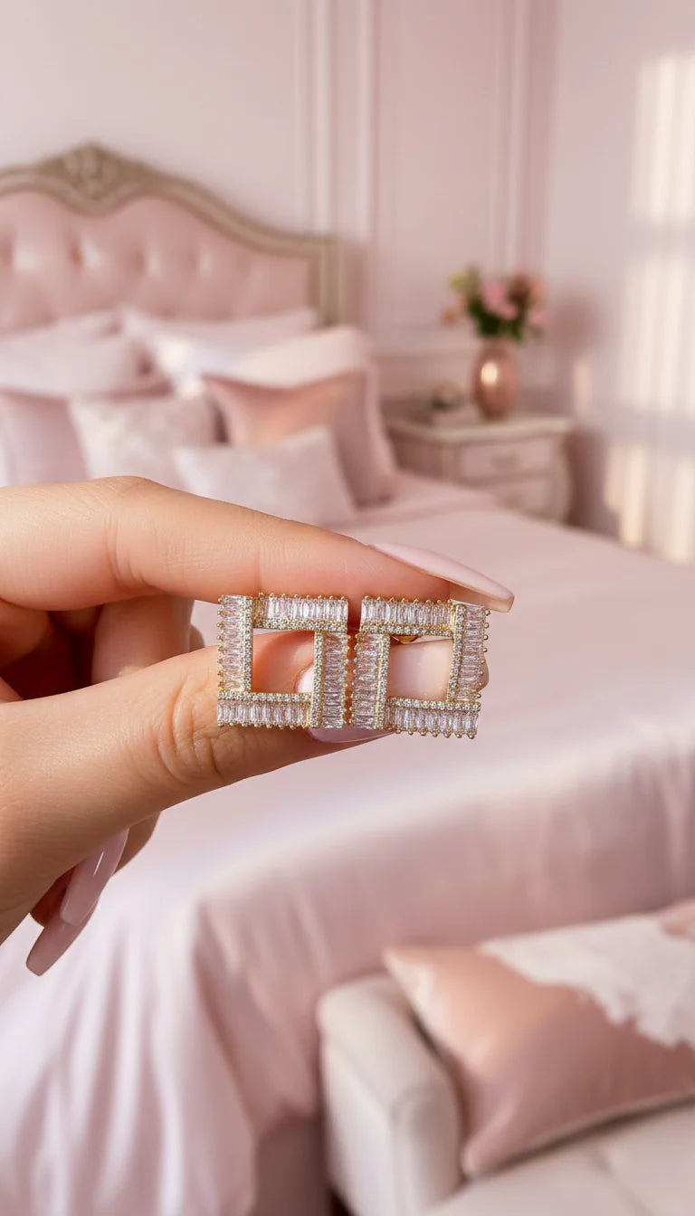 Baguette Cut Square Cut Out Crystal Stud Earrings