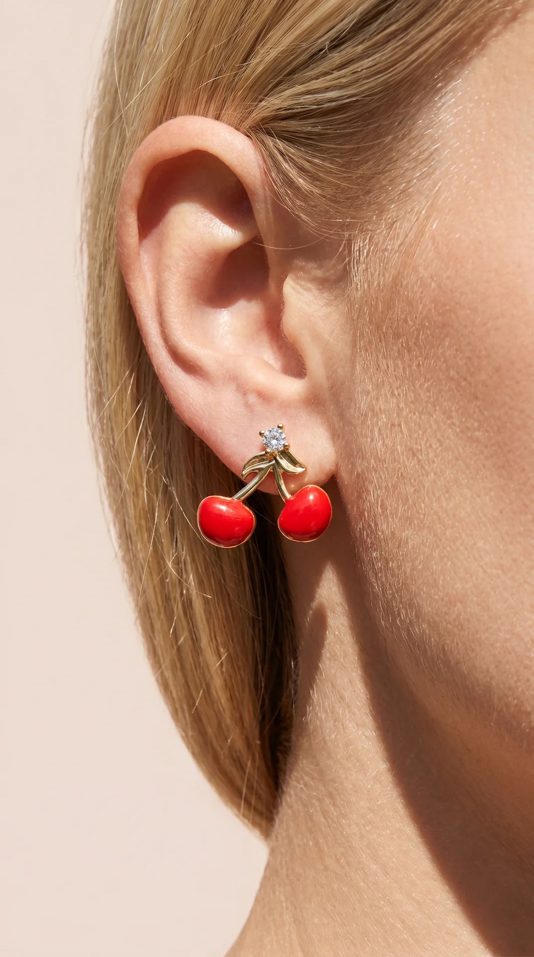 Red Cherry Crystal Gold Plated Stud Earrings