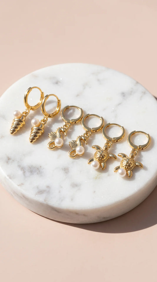 6 Pieces Crystal Seahorse Huggie Hoop Drop & Dangle Earrings