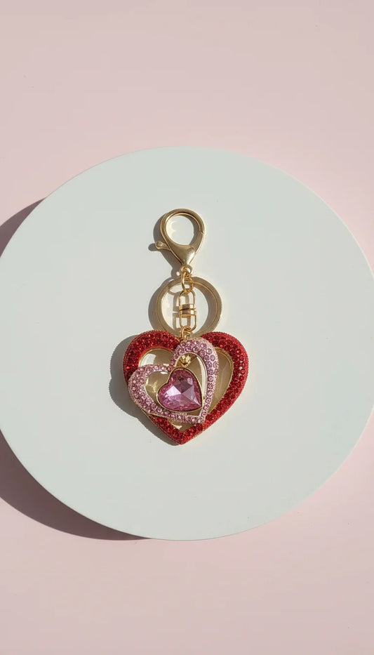 Layered Heart Crystal Key Ring & Bag Charm