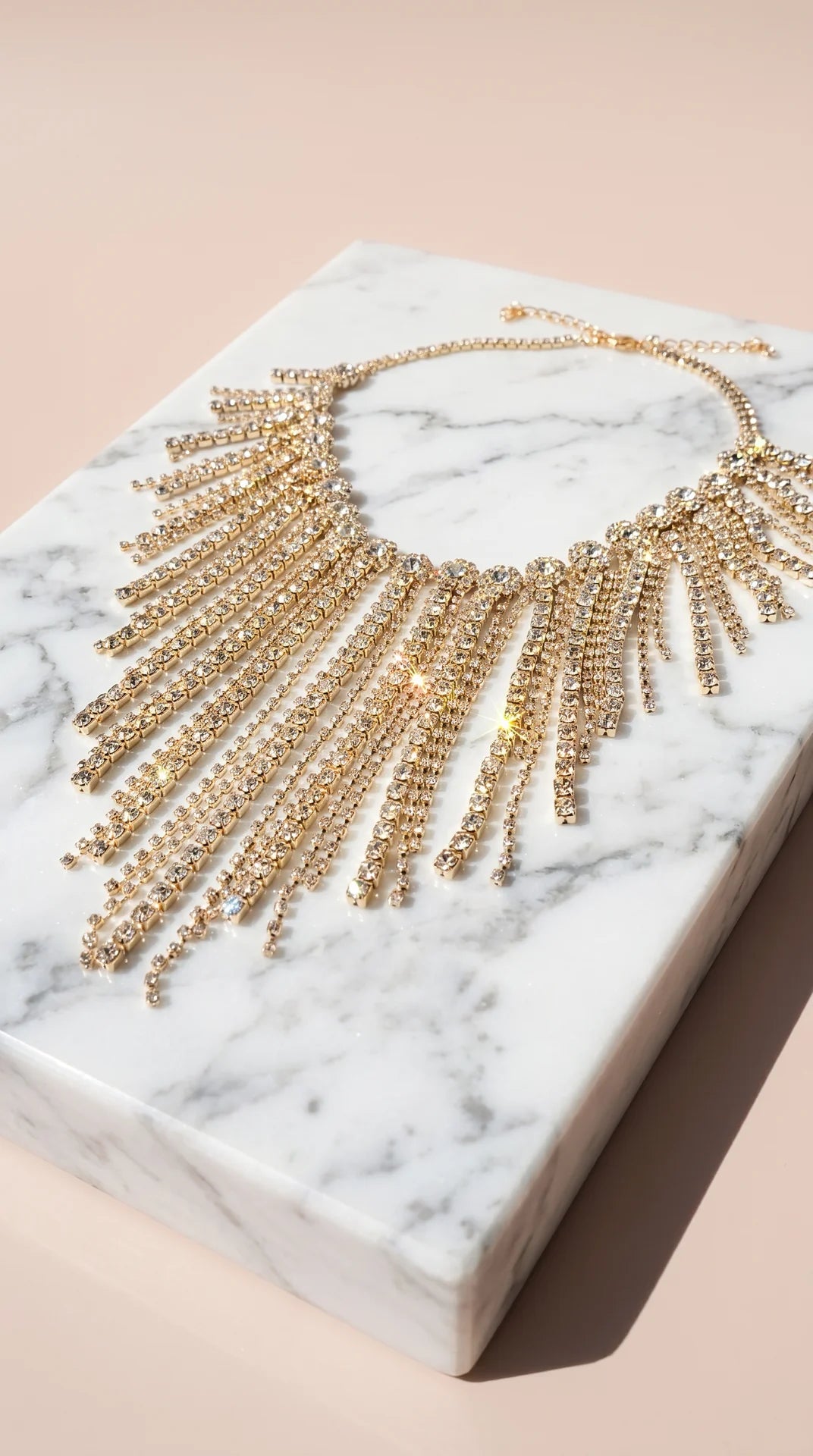 Statement Layered Crystal Tassel Necklace & Earrings Set