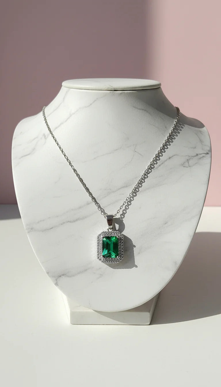 Waterproof Baguette Cut Crystal Pendant Necklace