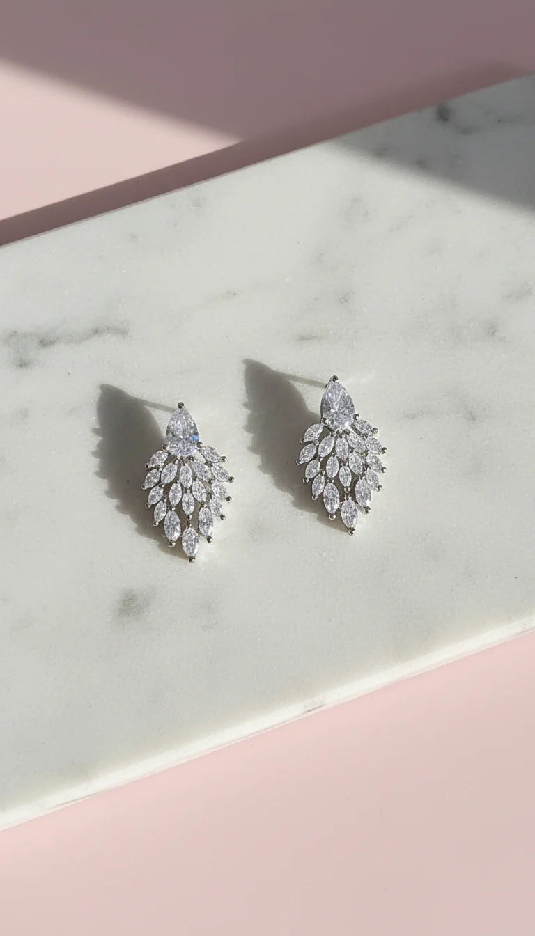 Teardrop Cascading Crystal Stud Earrings