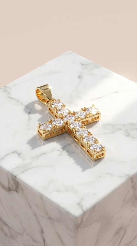 Gold Crystal Cross Symbolic Pendant Necklace