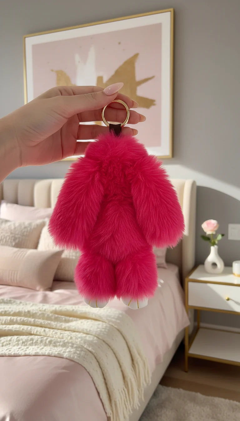 Plush Fluffy Bunny Rabbit Key Ring & Bag Charm
