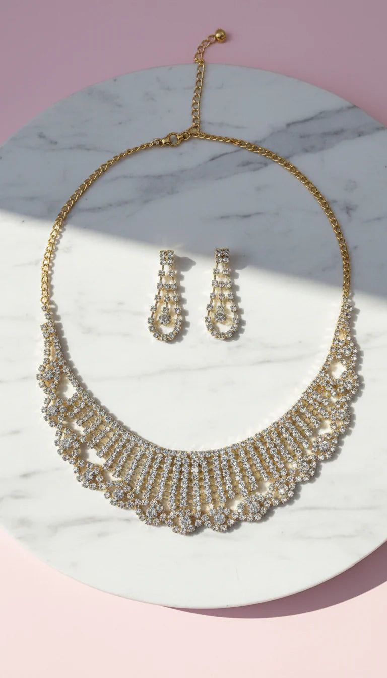 Fringe Bib Crystal Statement Necklace & Earrings Set