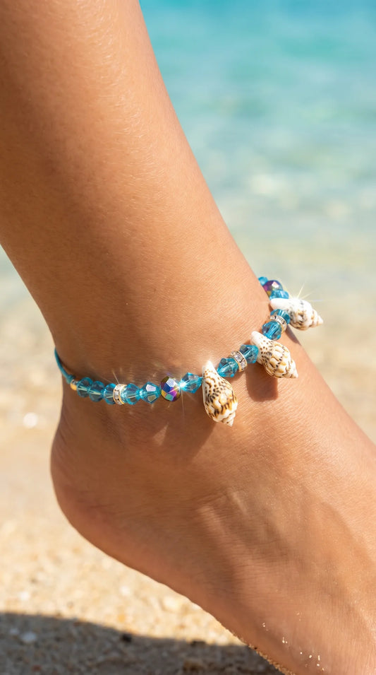 Beaded Shell Faceted Pull Tie Anklet