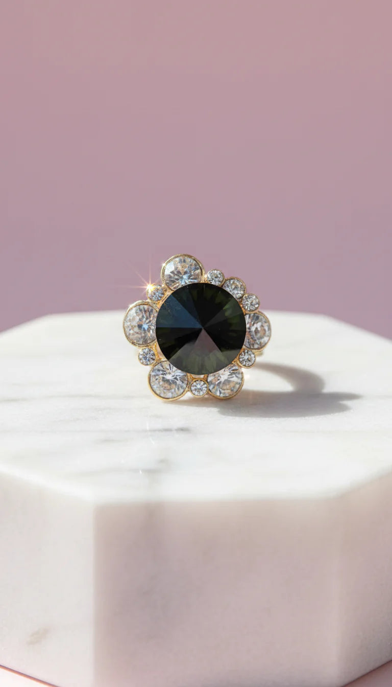 Jewelled Flower Crystal Free size Ring