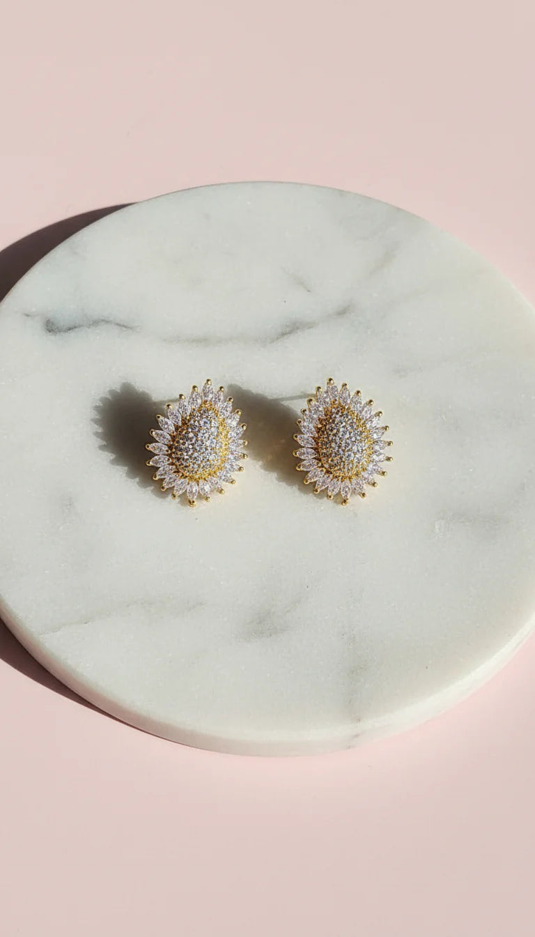 Sunburst Oval Crystal Stud Earrings