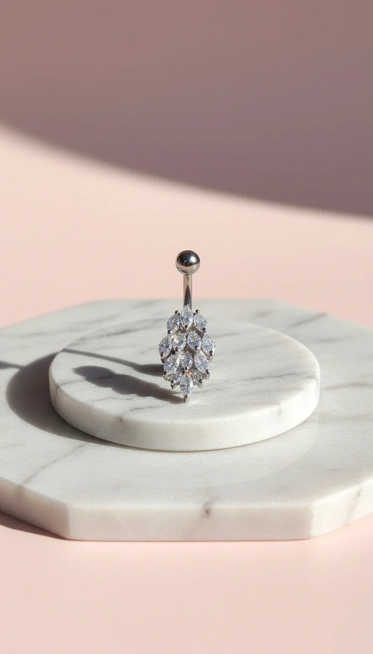 Waterproof Layered Stainless Steel Crystal Belly Bar
