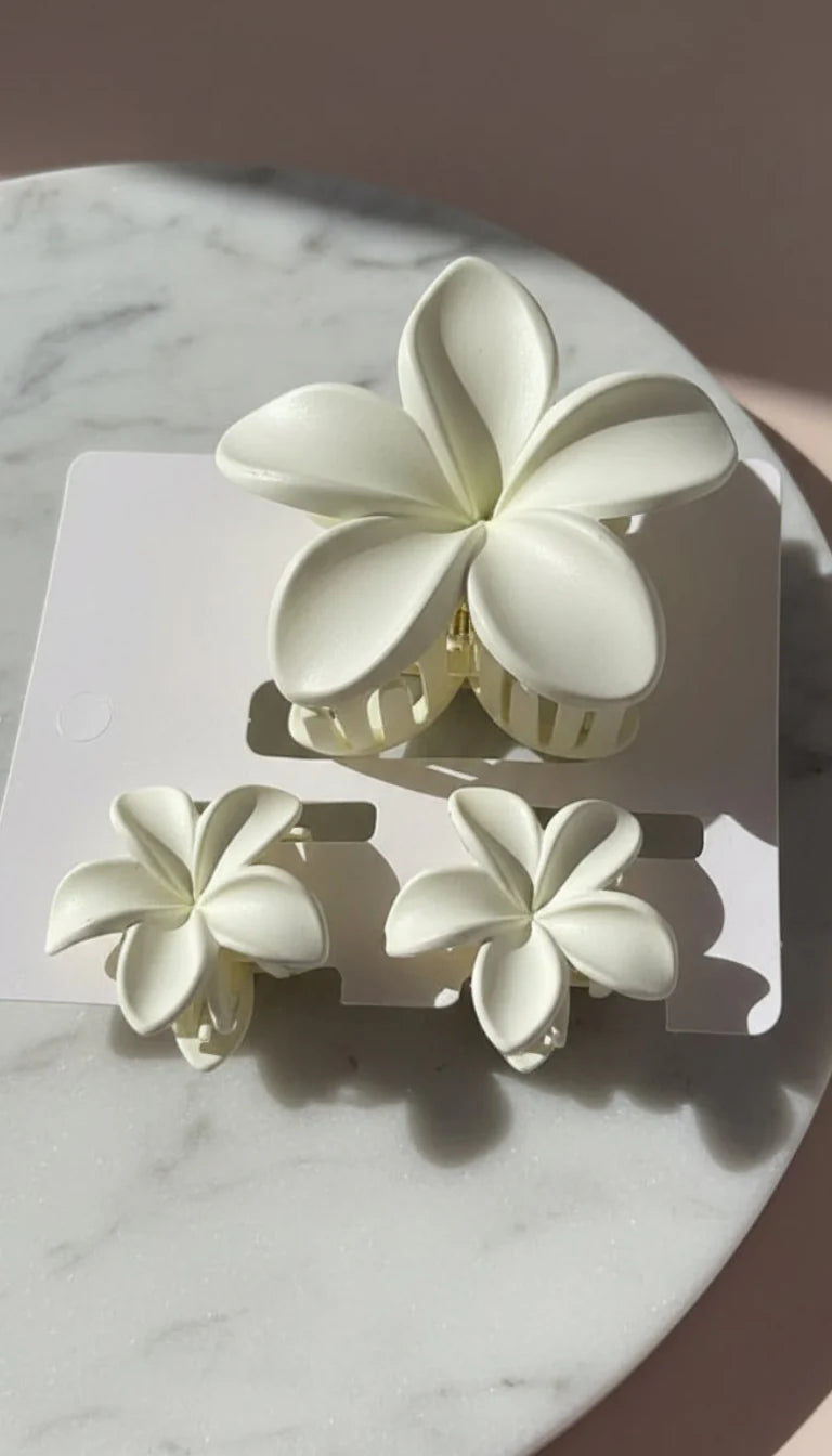 Metallic Hawaiian Flower Hair Clamps Pack of 12