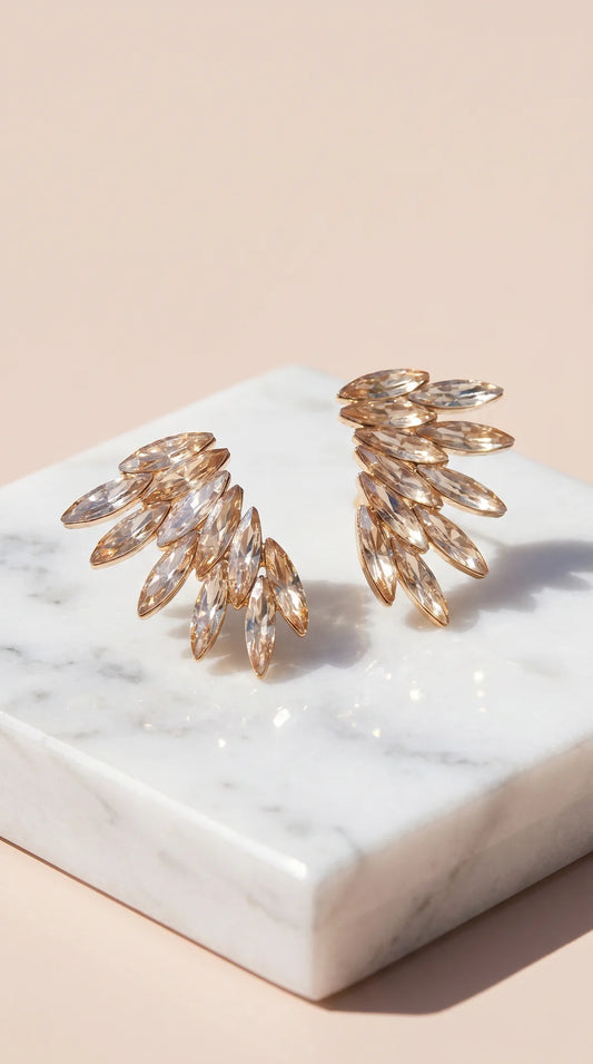 Feather Statement Crystal Stud Earrings