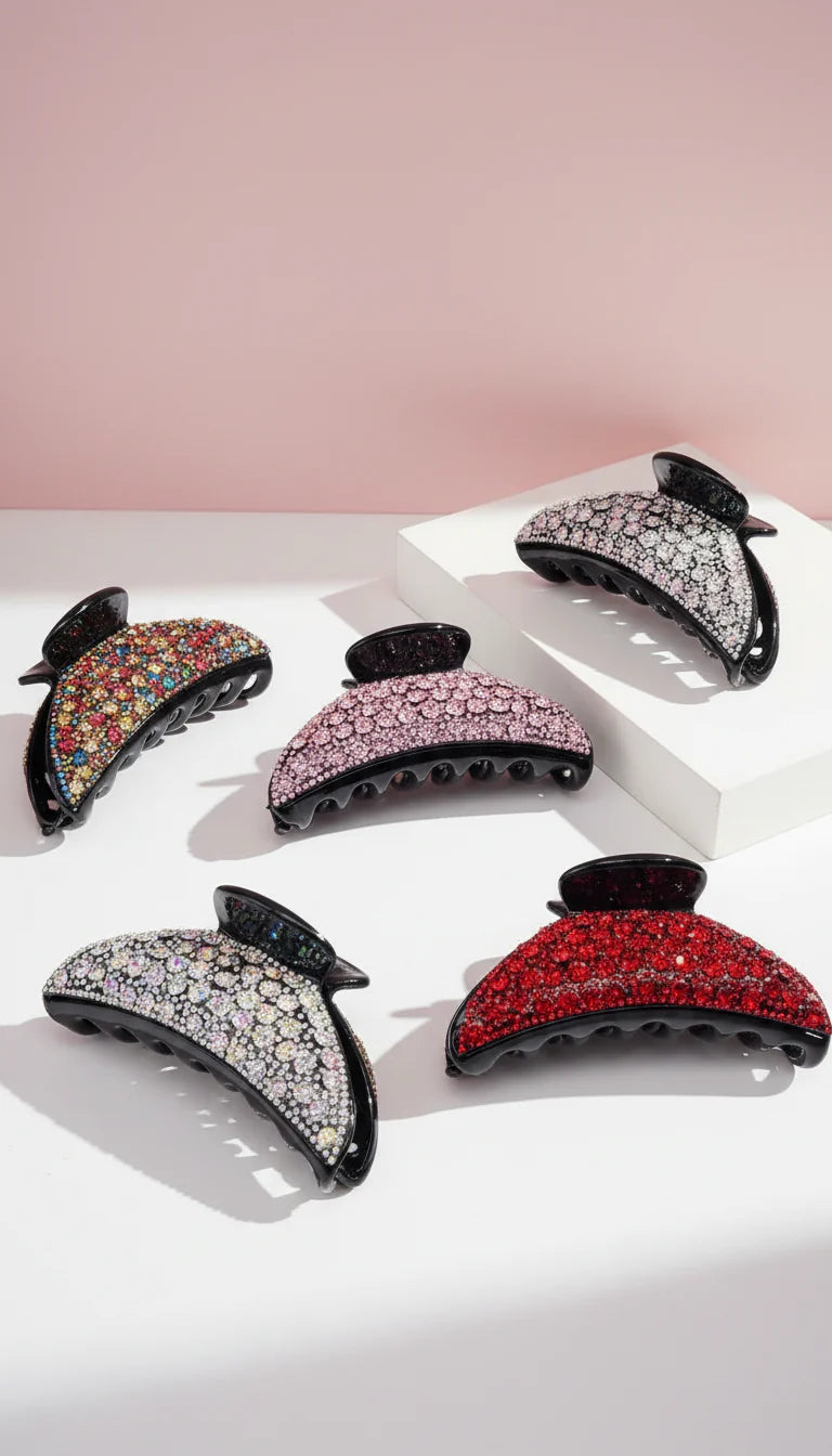 Curved Crystal Hair Clamps Pack of 12