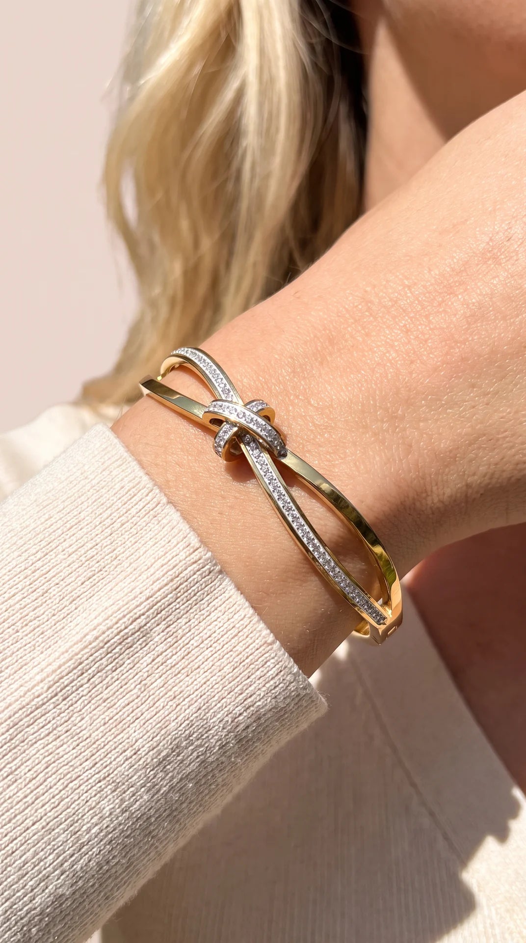 Pavé Knot Gold Plated Crystal Bangle