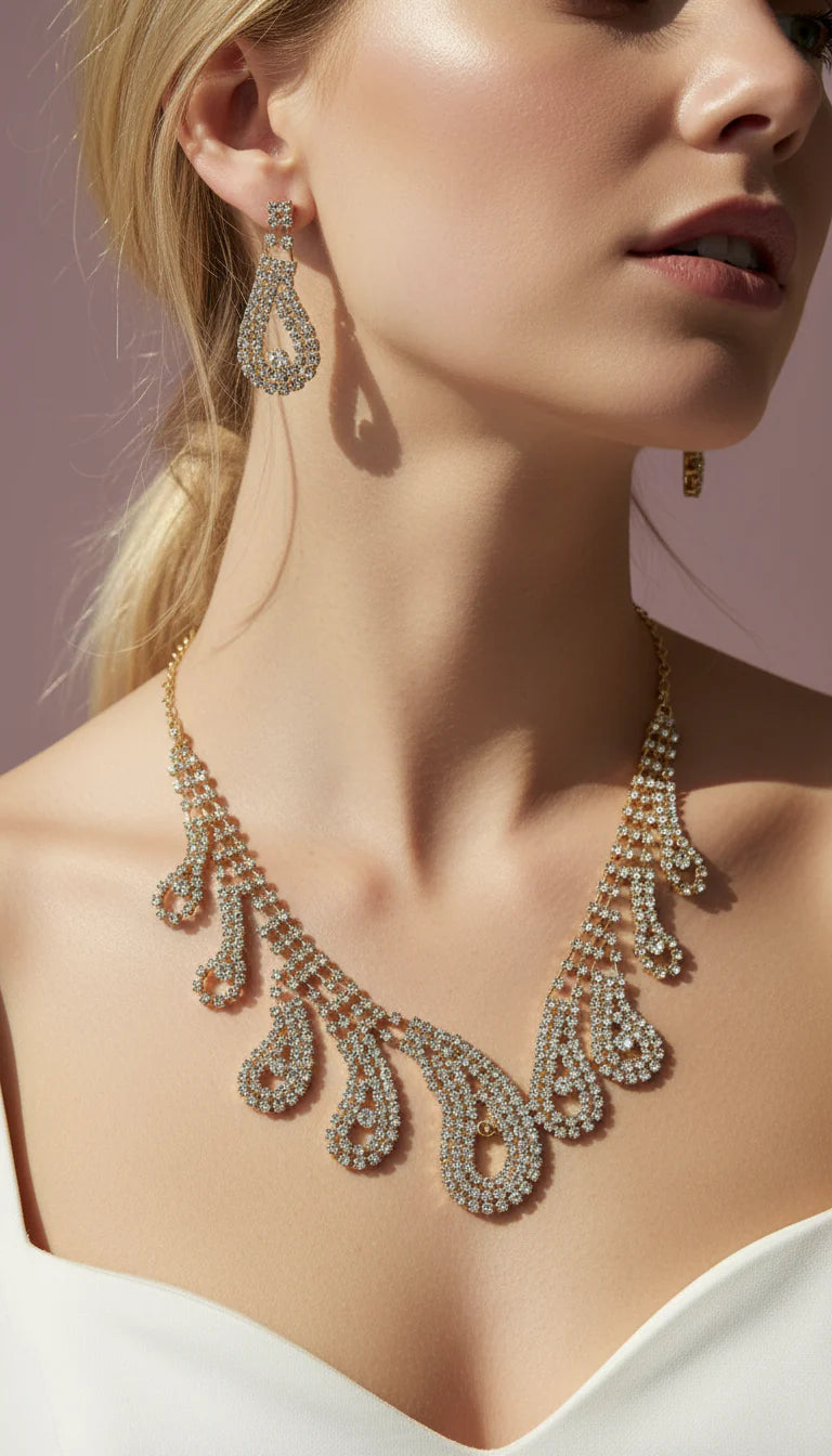 Crystal Drip Statement Necklace & Earrings Set