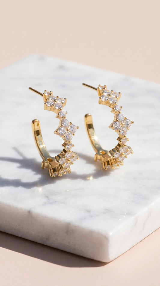 Gold Plated Huggie Hoop Crystal Earrings