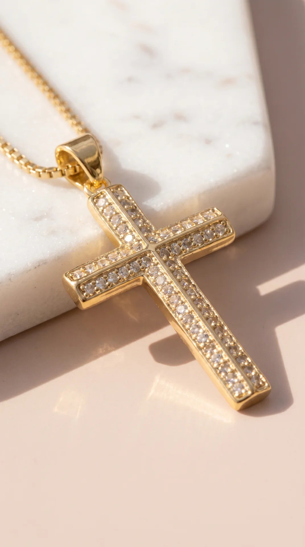 Structured Crystal Cross Symbolic Necklace Pendant